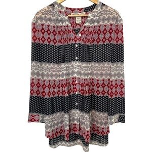 Women's 2X Pleated Tie Back PLUS Soft Red Navy White Work Casual Relaxed Blouse